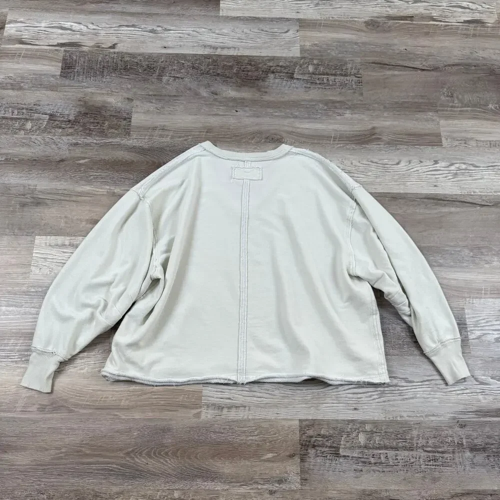 Free People We The Free Cream Oversized Raw Hem Sweatshirt Coastal Boho Small